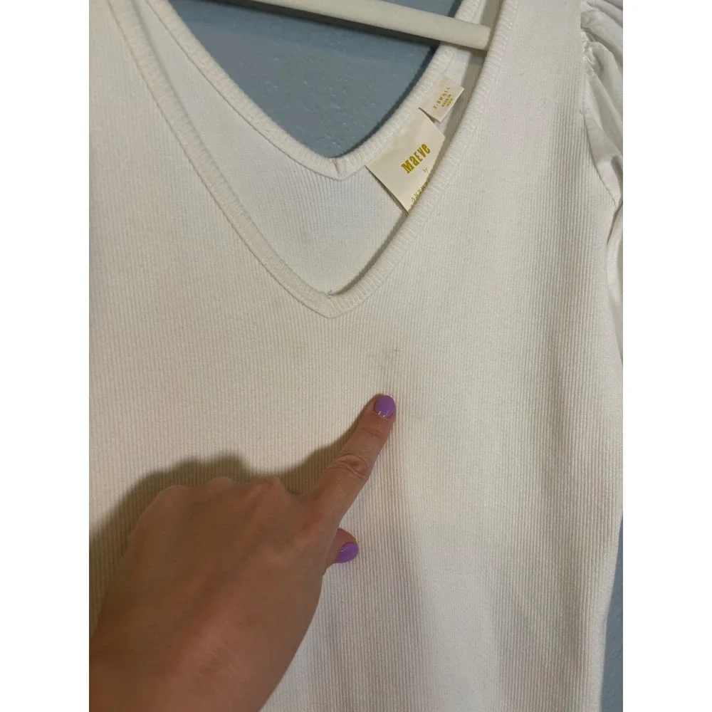 Anthropologie Maeve Puff Sleeve Top White Smocked Size XS